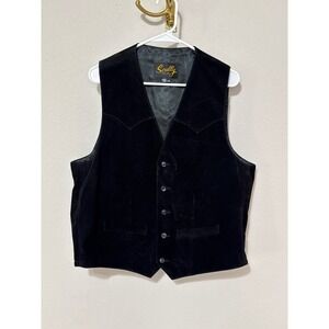 VTG Scully Black Suede Vest Mens 44/Large Leather Western Cowboy Button 90s READ
